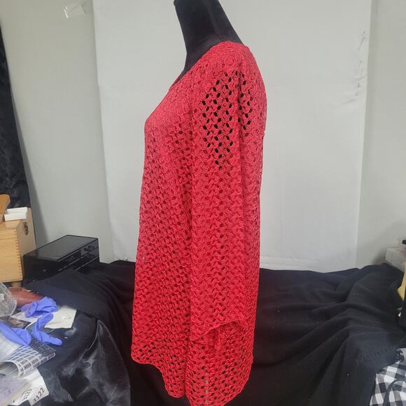 Red Lace Blouse by Ashley J Lined with Lace Outer; Polyester; Sz XL - Picture 2 of 10